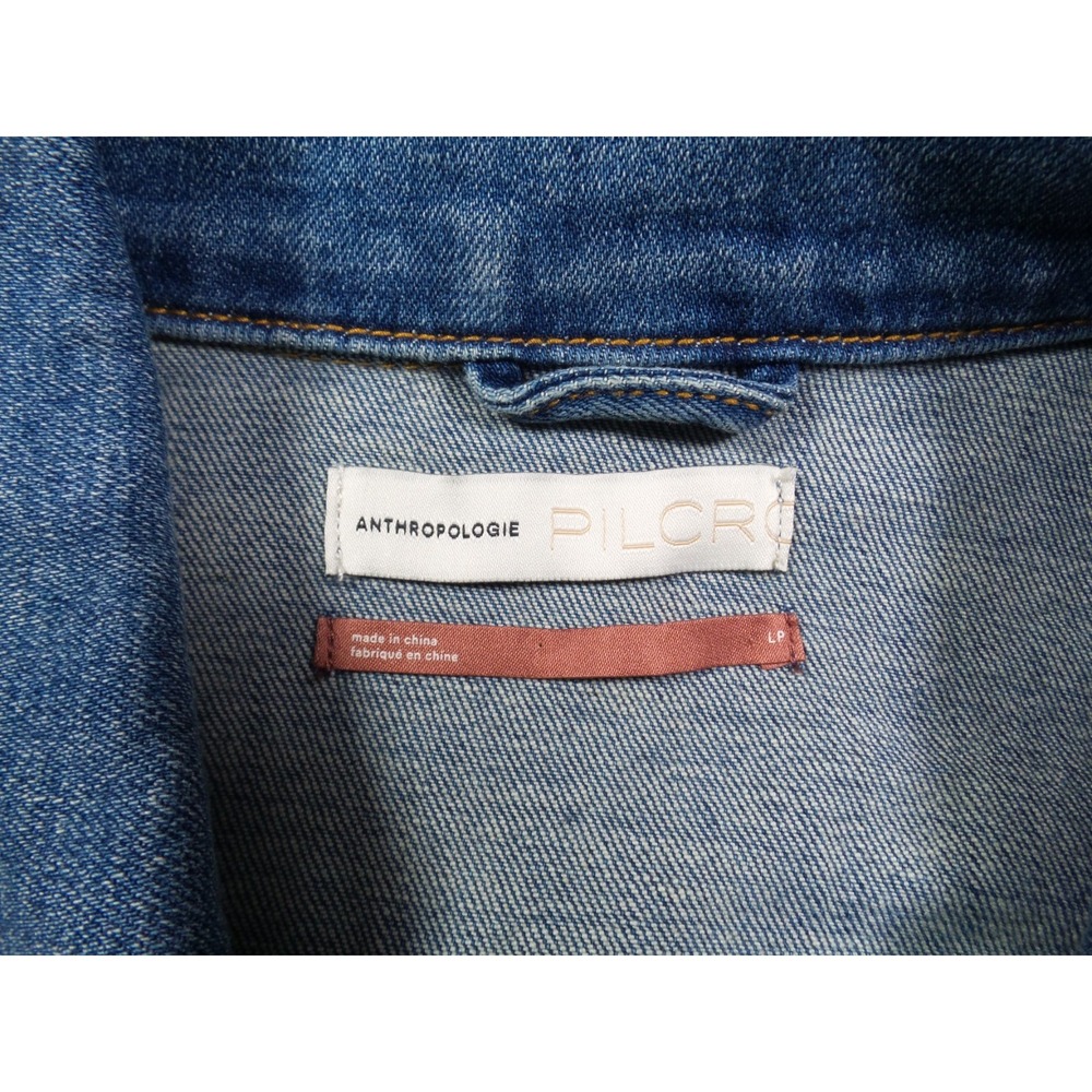 Anthropologie Pilcro Jacket Womens Size L Petite Blue Denim Raw Hem Button Up - Picture 11 of 14